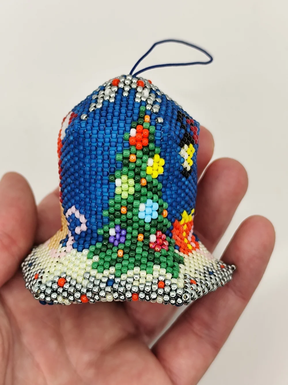 Handcrafted Beaded Holiday Bell Ornament in Multicolor